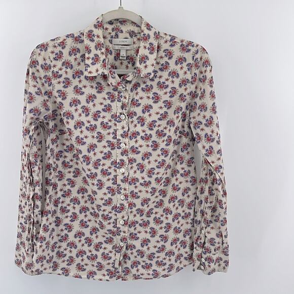 J. Crew Perfect Fit papaya paisley print long sleeve button up shirt sz 4 - Picture 1 of 6